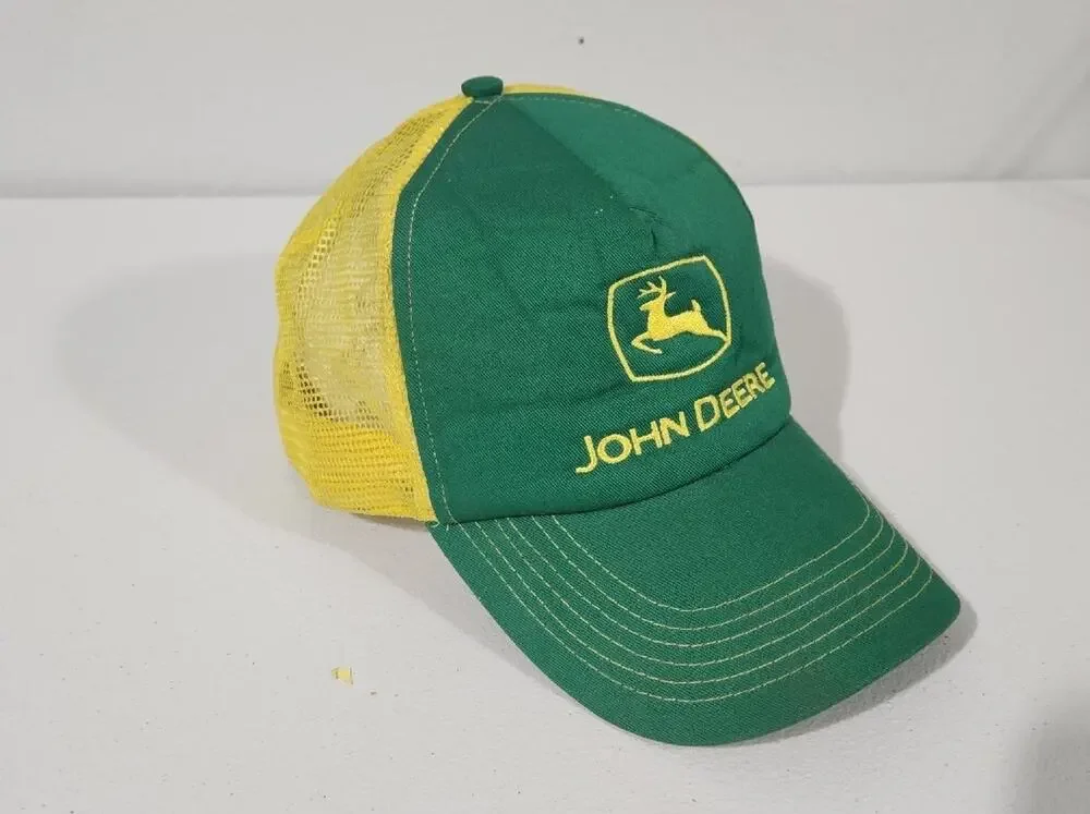 Vintage John Deere Hat Cap Mens Snapback Yellow Green Adjustable Tractor Mower